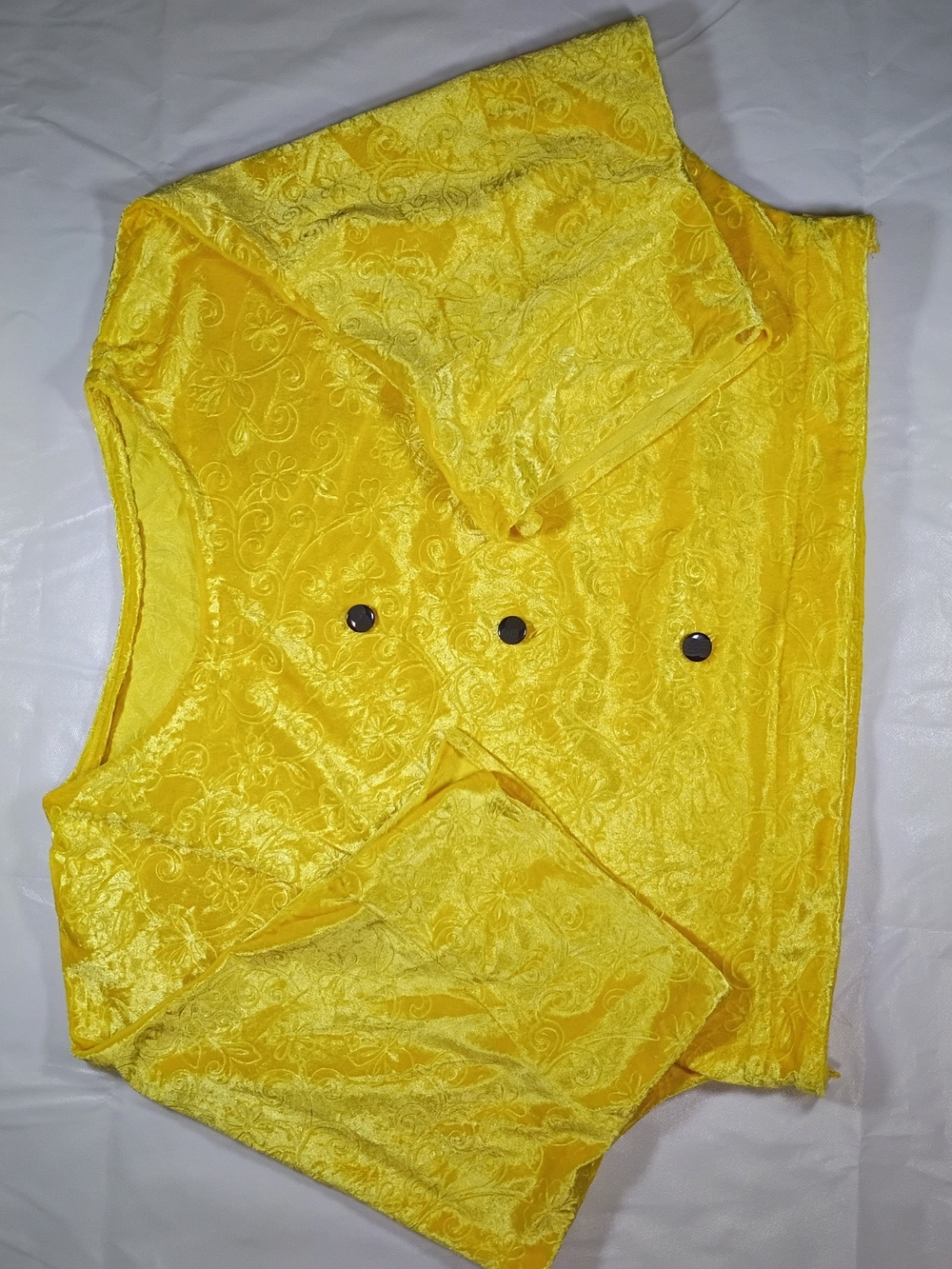 Yellow Velvet Women's Cropped Blouse- Elegant Brocade Style